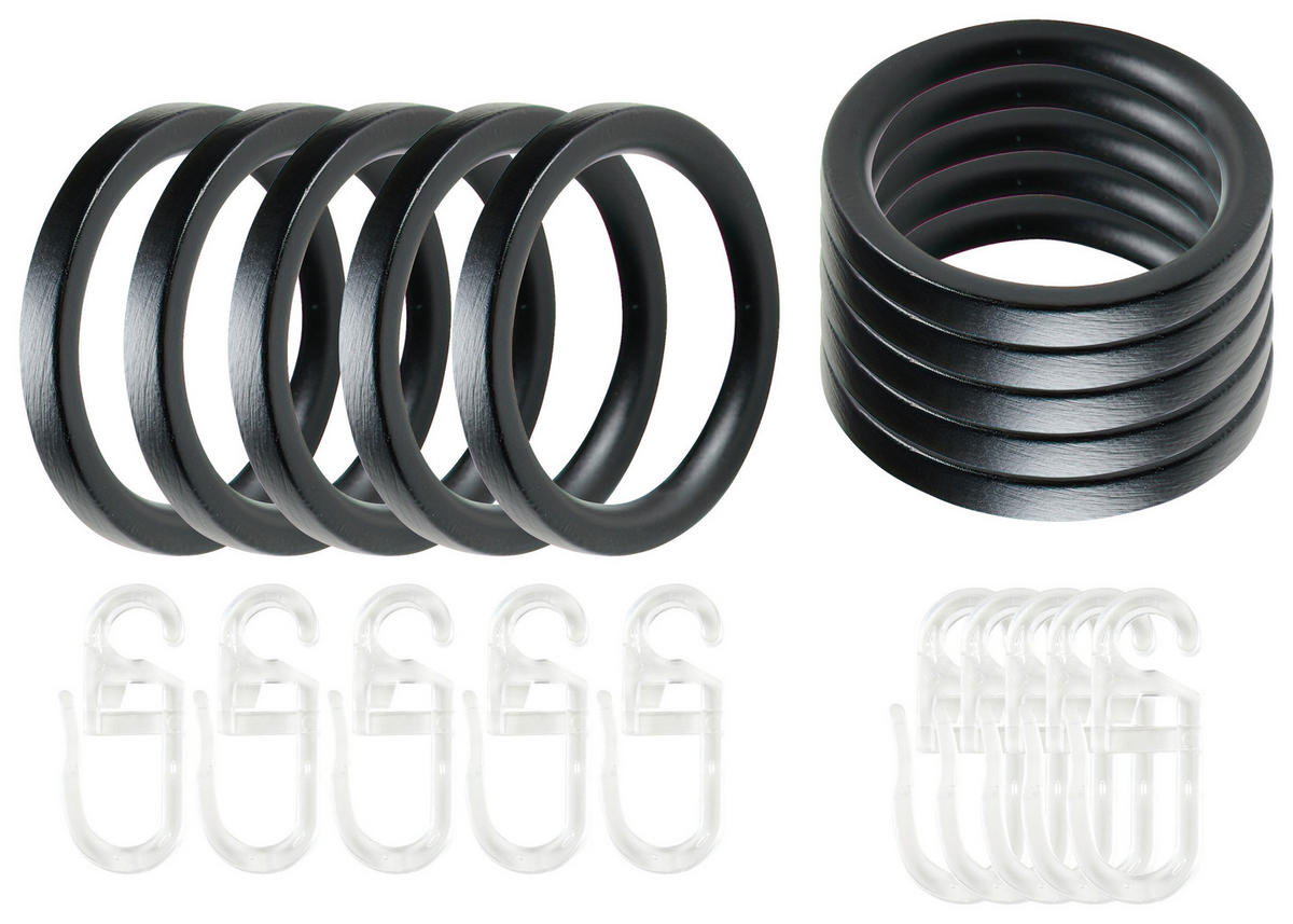 Set Inele Perdea Cu Clips  2 cm  - negru, Basics, metal (2cm) - Homeware
