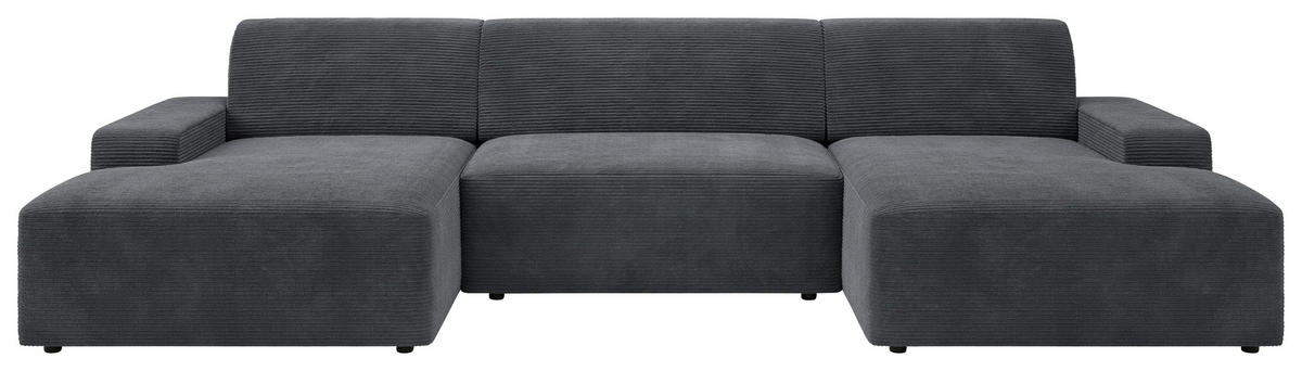 WOHNLANDSCHAFT WIEN Dunkelgrau Cord  - Dunkelgrau/Schwarz, MODERN, Kunststoff/Textil (162/329/162cm) - Trendmanufaktur