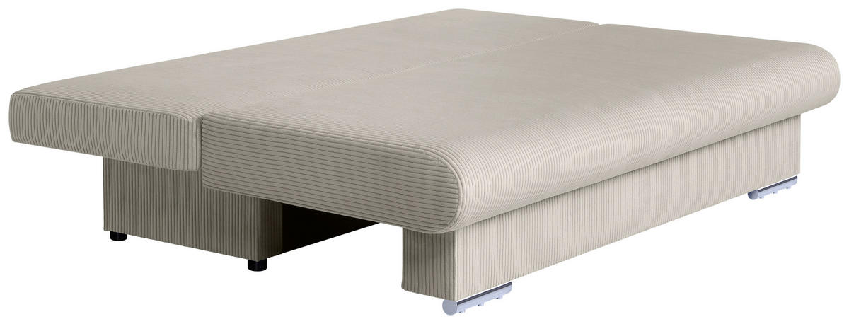 SCHLAFSOFA Cord Creme  inkl. Rückenkissen, Armlehnenkissen, Bettkasten, Schlaffunktion, Rücken echt, Stauraum, Liegefläche im Originalstoff  - Chromfarben/Creme, Design, Kunststoff/Textil (193/85/86cm) - P & B