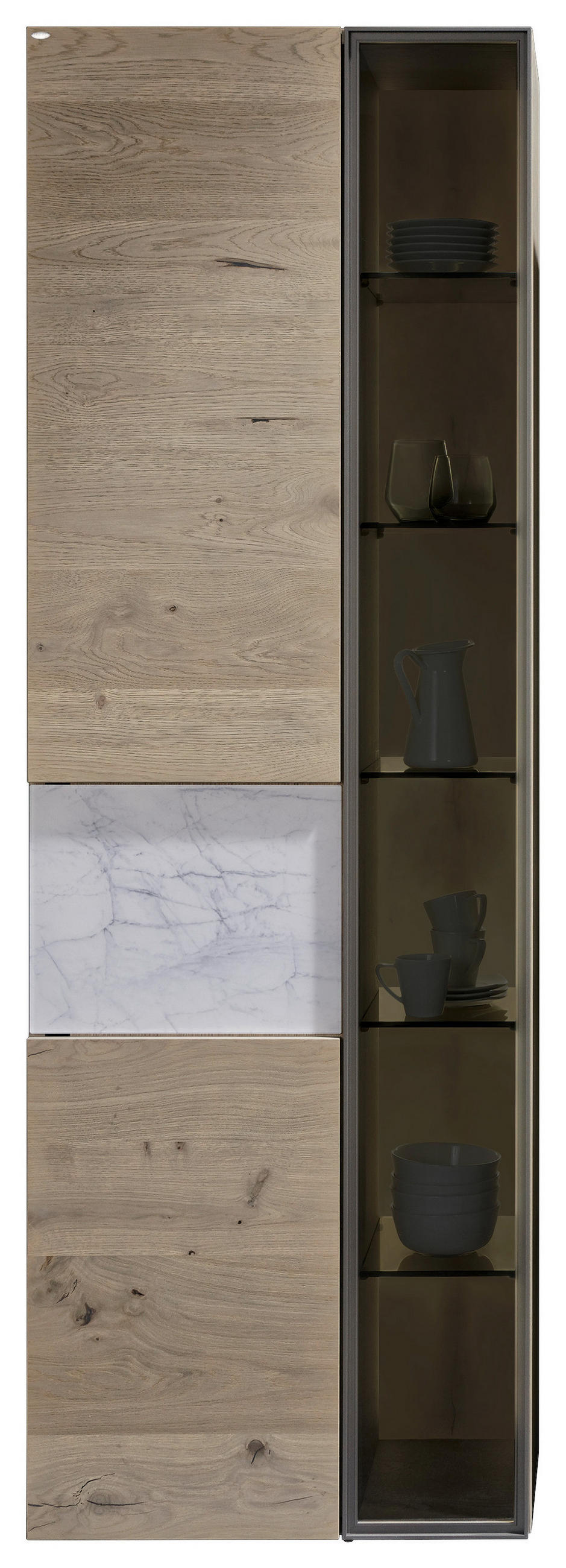 VITRINE Weiss, Wildeiche  64/194/42,6 cm  - Wildeiche/Weiss, Natur, Glas/Holz (64/194/42,6cm) - Voglauer