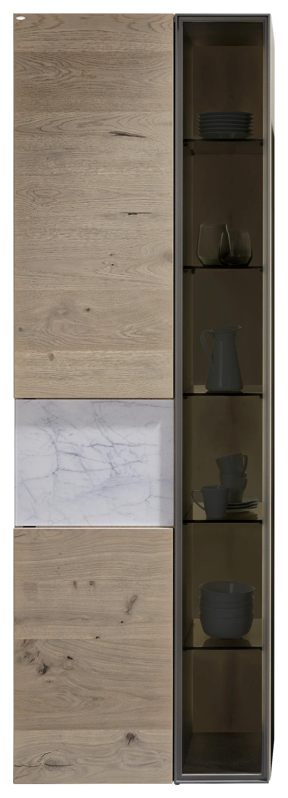 VITRINE Weiss, Wildeiche  64/194/42,6 cm  - Wildeiche/Weiss, Natur, Glas/Holz (64/194/42,6cm) - Voglauer