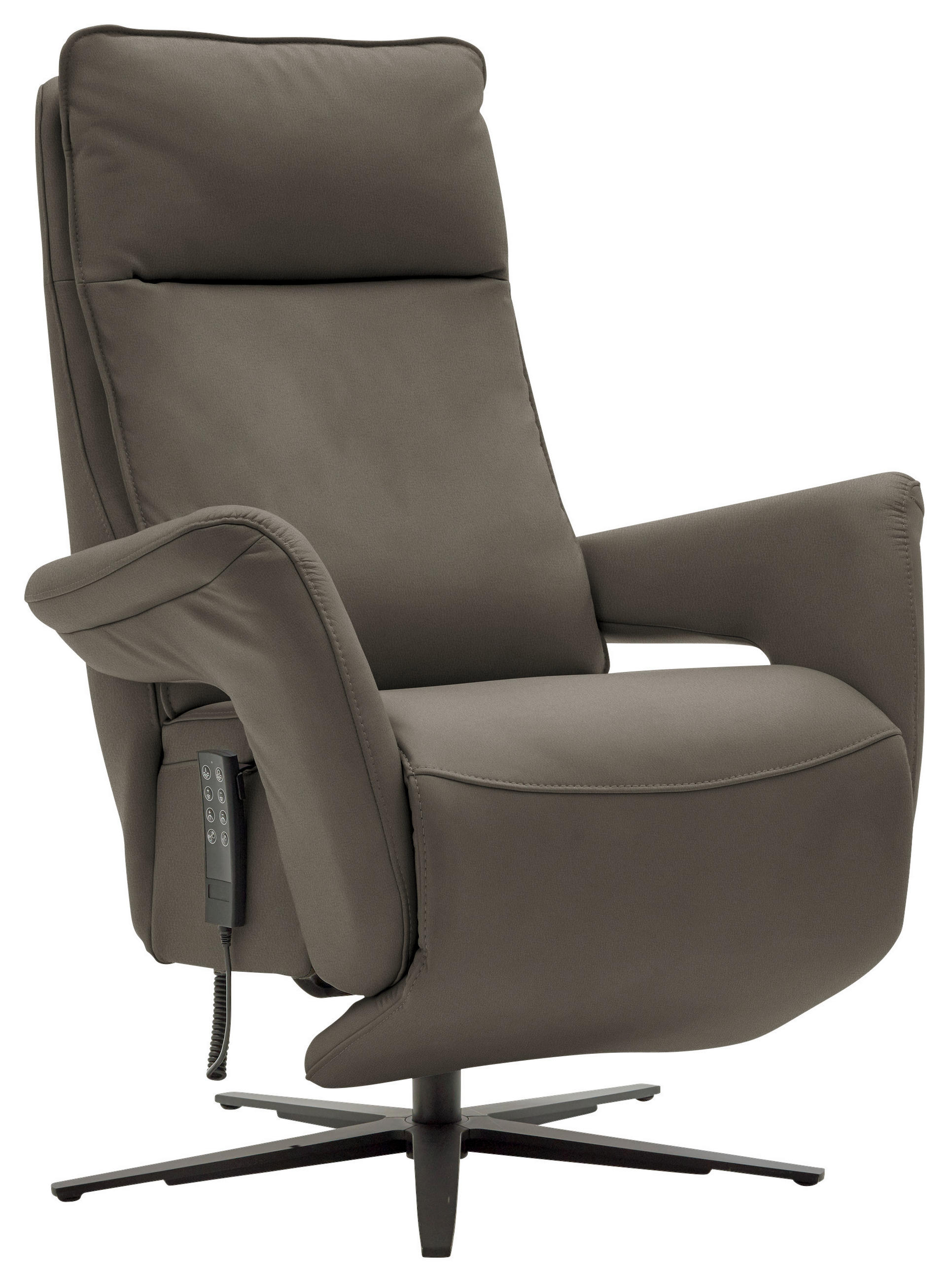 RELAXSESSEL in Leder Graubraun  - Graubraun/Schwarz, Design, Leder/Metall (83/116/87cm) - Valdera
