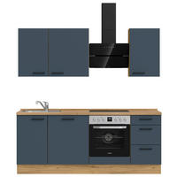 KÜCHENBLOCK 210 cm   in Eichefarben, Dunkelblau  - Eichefarben/Schwarz, MODERN, Holzwerkstoff/Metall (210cm) - Nobilia