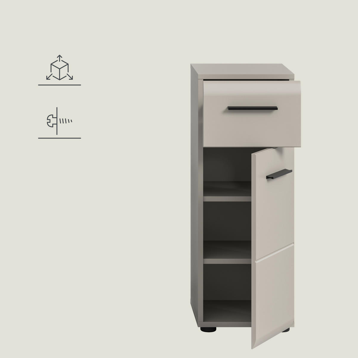 MIDISCHRANK 30/80/30 cm  - Kaschmir/Schwarz, Trend, Holzwerkstoff/Kunststoff (30/80/30cm) - MID.YOU