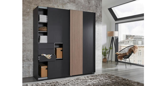 SCHWEBETÜRENSCHRANK in Braun, Graphitfarben - Schwarz/Graphitfarben, Trend, Holzwerkstoff/Metall (180/198/65cm) - Carryhome
