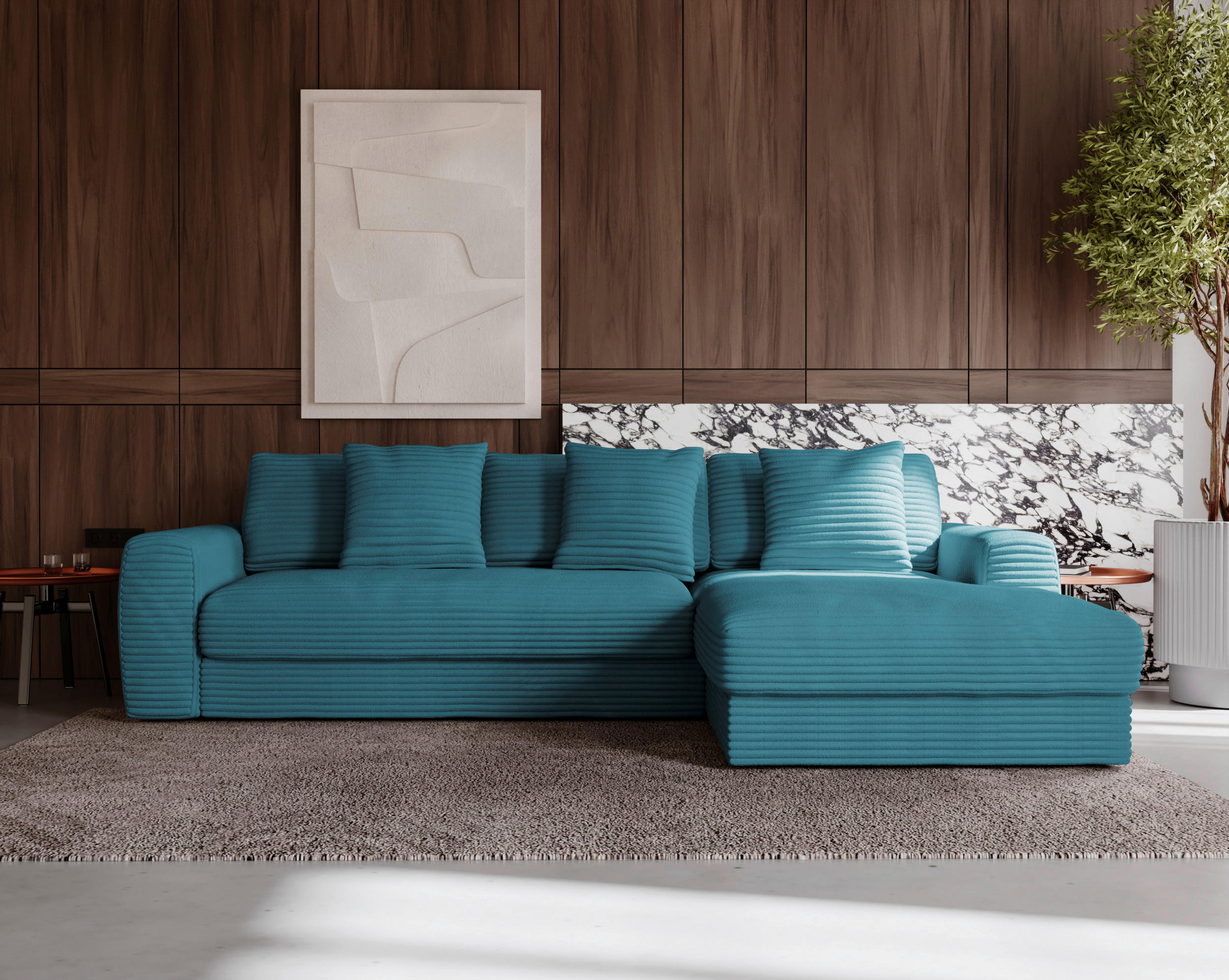 ECKSOFA Petrol Cord - Petrol/Schwarz, MODERN, Kunststoff/Textil (302/182cm) - Carryhome