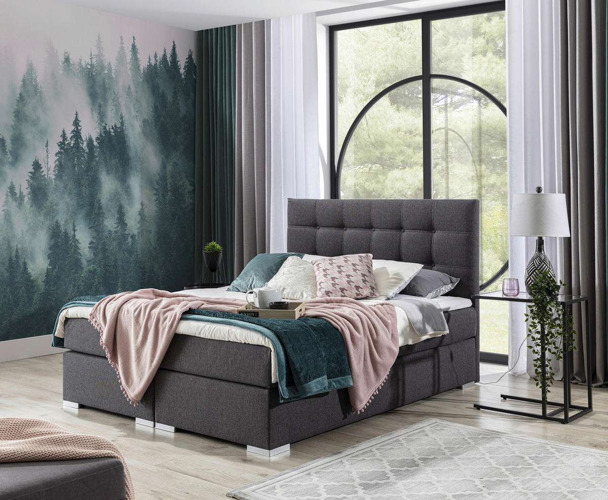 BOXBETT 160/200 cm  in Hellgrau  - Silberfarben/Hellgrau, Modern, Textil (160/200cm) - MID.YOU