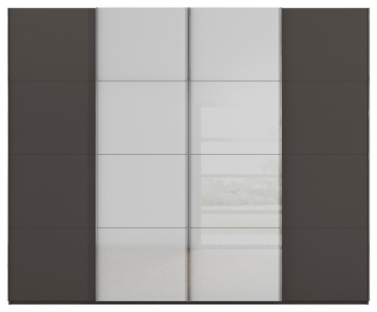 SCHWEBETÜRENSCHRANK 271/235/68 cm 4-türig Graphitfarben, Weiß  - Chromfarben/Graphitfarben, KONVENTIONELL, Glas/Holzwerkstoff (271/235/68cm) - Novel