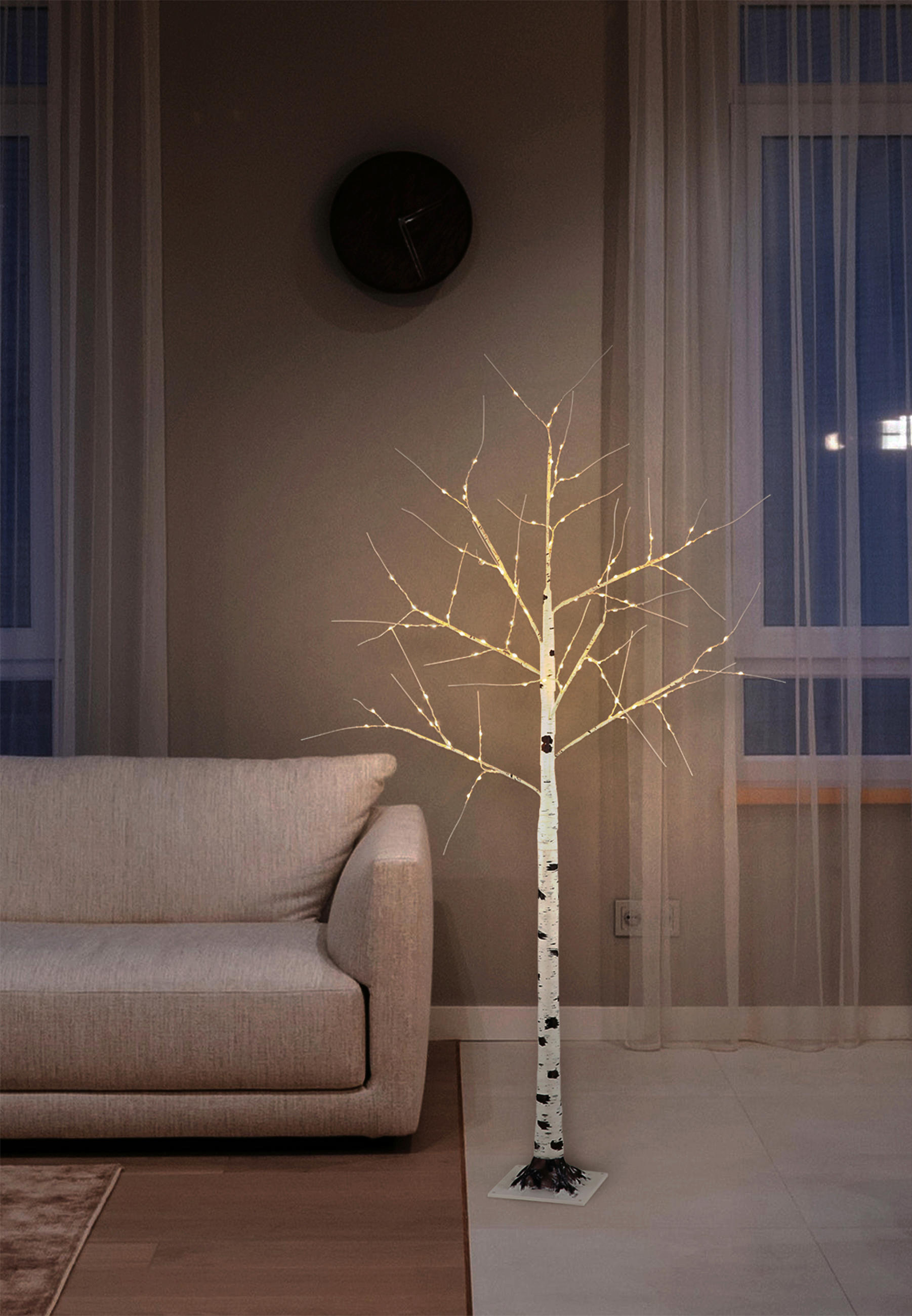 WEGELEUCHTE BIRCH 80/150 cm   - Schwarz/Weiß, KONVENTIONELL, Kunststoff/Metall (80/150cm) - Globo