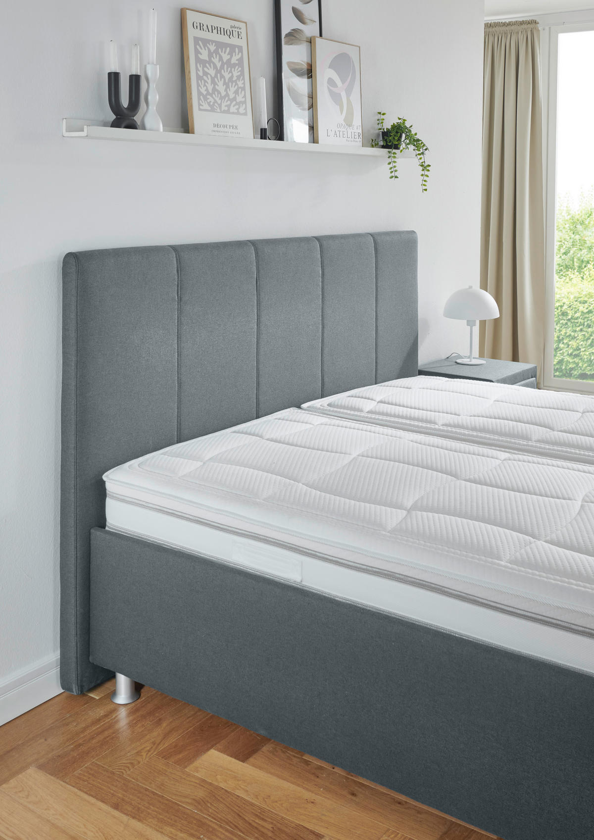 POLSTERBETT 160/200 cm,  in Dunkelgrau, Matratze, gepolstertes Kopfteil, Lattenrost, Bettkasten, H2 + H3 = mittel + fest  - Dunkelgrau/Alufarben, KONVENTIONELL, Holz/Holzwerkstoff (160/200cm) - Beldomo - Sleep