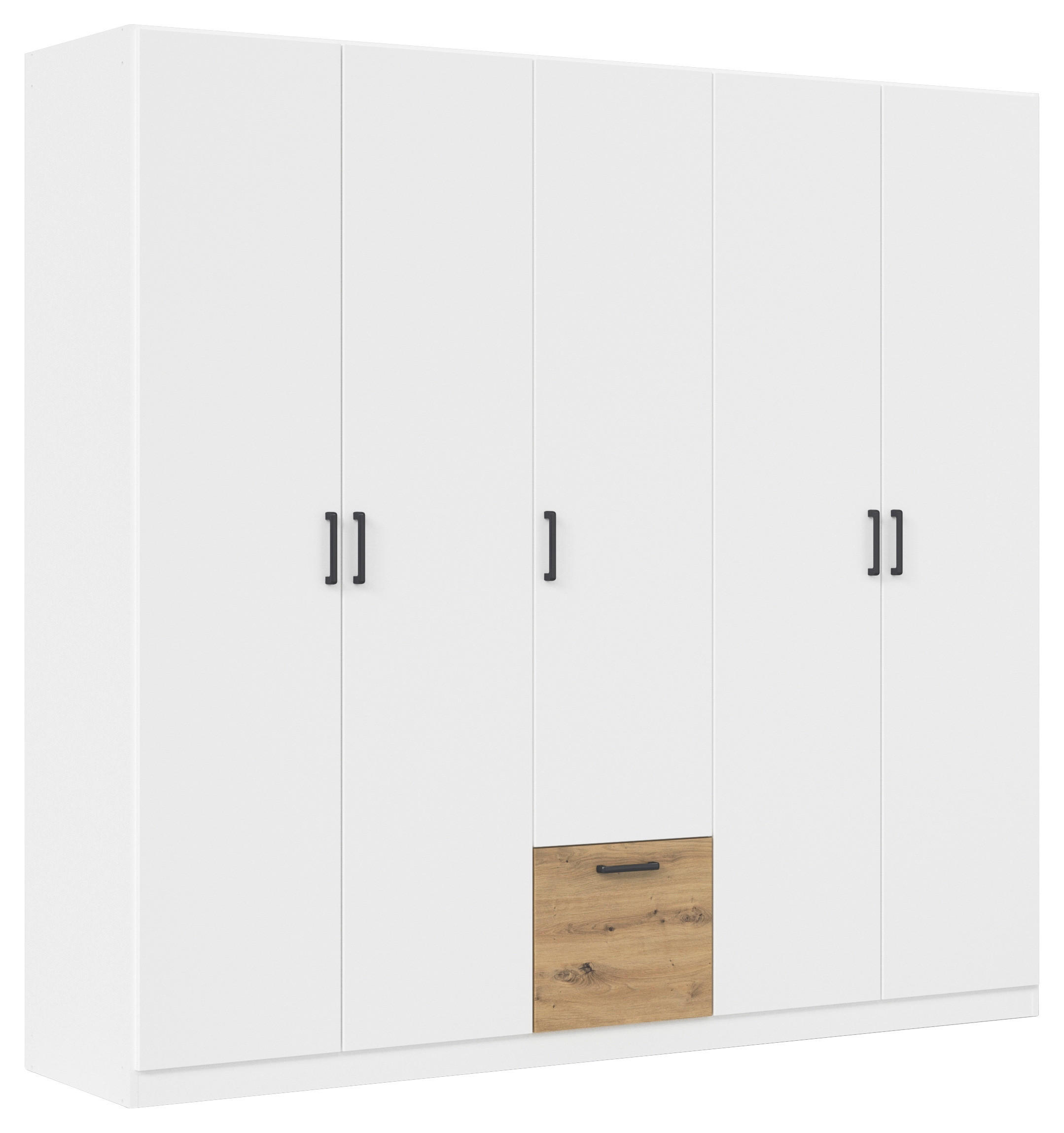 KLEIDERSCHRANK 226/210/54 cm,  in Weiß, Eiche Artisan, 5 Tür(en)  - Weiß/Eiche Artisan, Basics, Holzwerkstoff/Metall (226/210/54cm) - Rauch Möbel