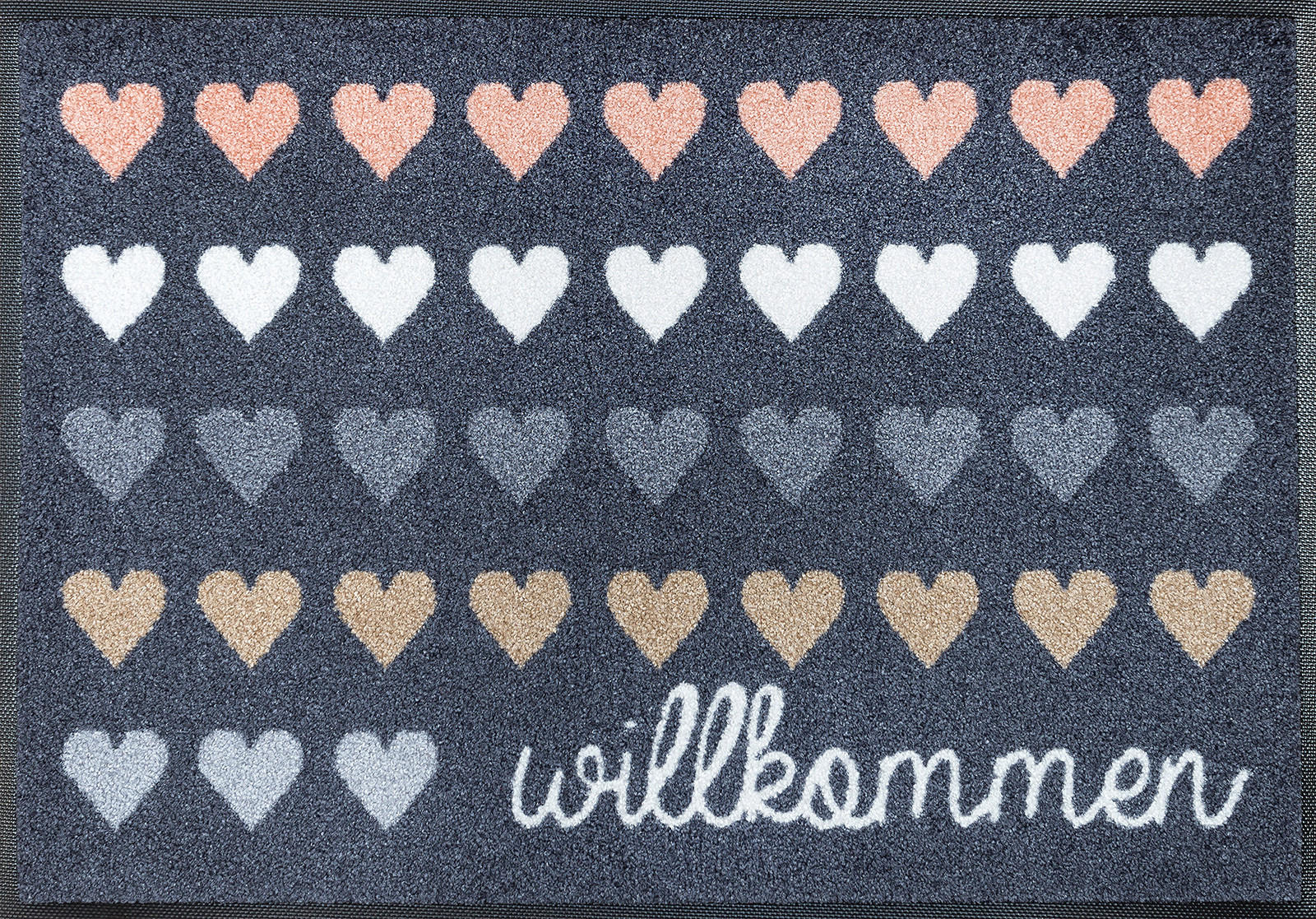 wash+dry FUßMATTE Willkommen Herzen Blau, Mehrfarbig 50x75 cm