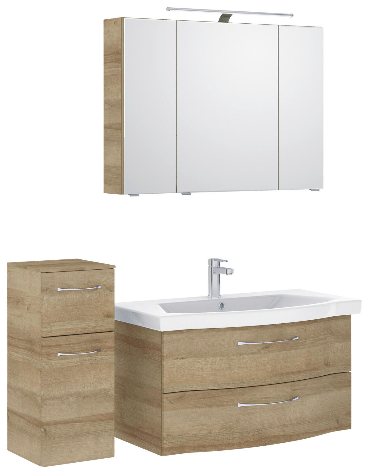 BADEZIMMER 4-teilig  in 128 cm  - Chromfarben/Eichefarben, KONVENTIONELL, Glas/Keramik (128cm) - Pelipal