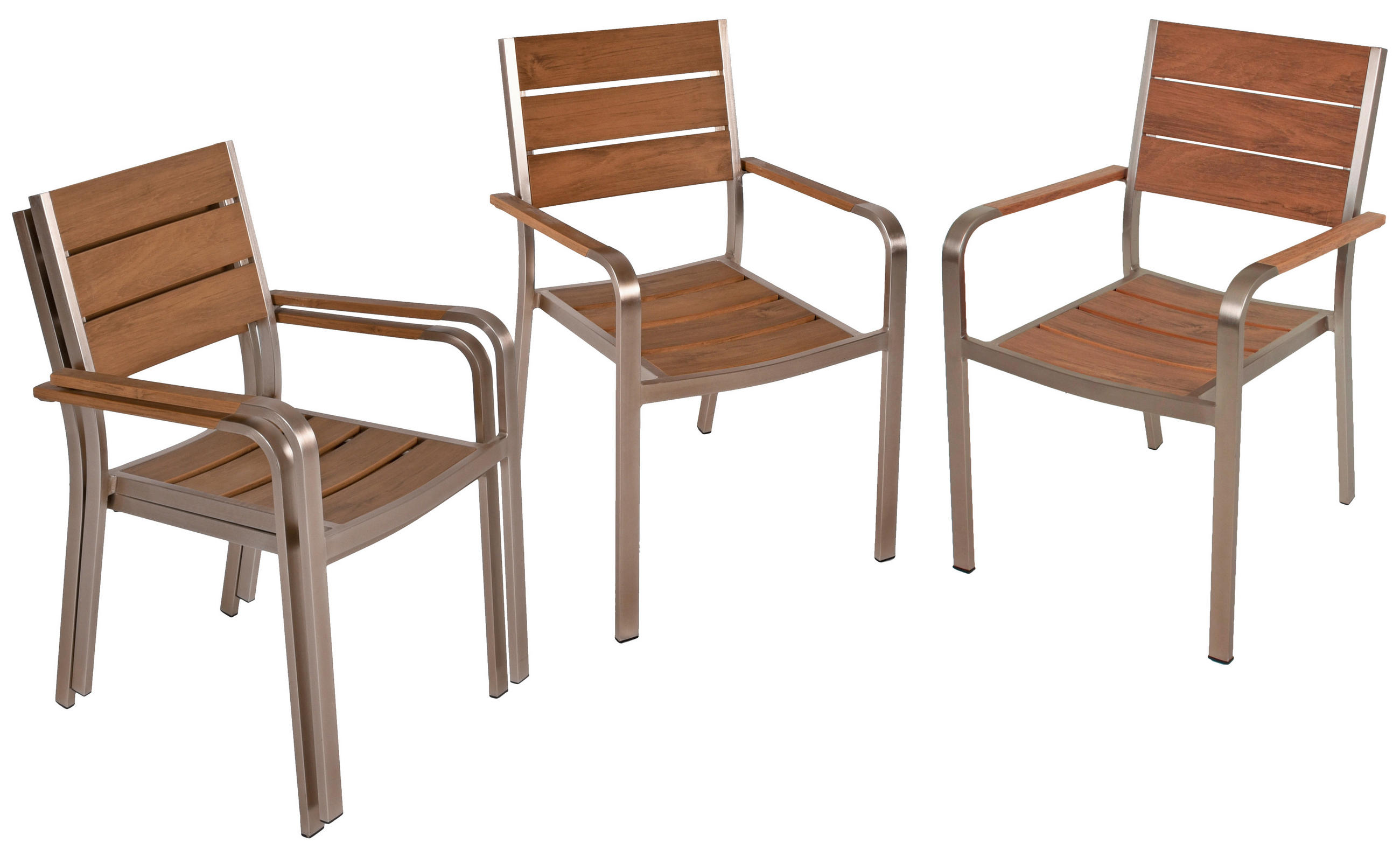 GARTENSTUHL-SET Aluminium Champagner, Teakfarben  - Champagner/Teakfarben, Basics, Kunststoff/Metall (55/85/60cm) - Gardenson