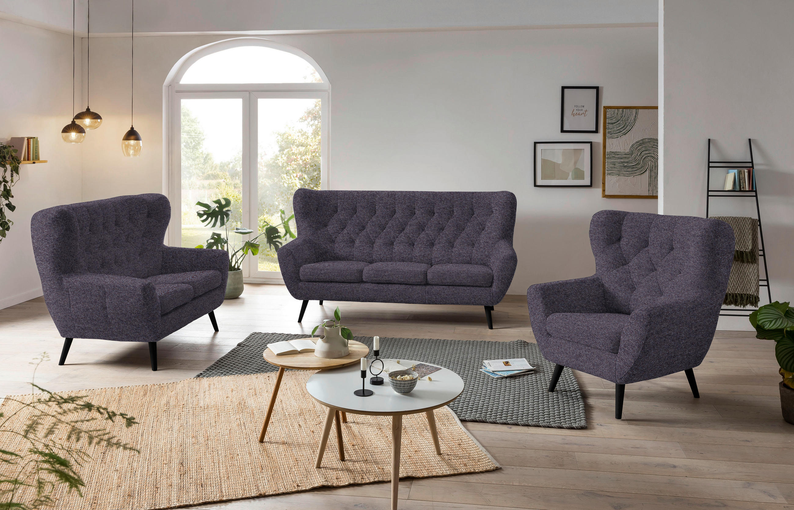 2-SITZER-SOFA in Flachgewebe Blau  - Blau/Schwarz, Design, Holz/Textil (137/101/95cm) - Stylife