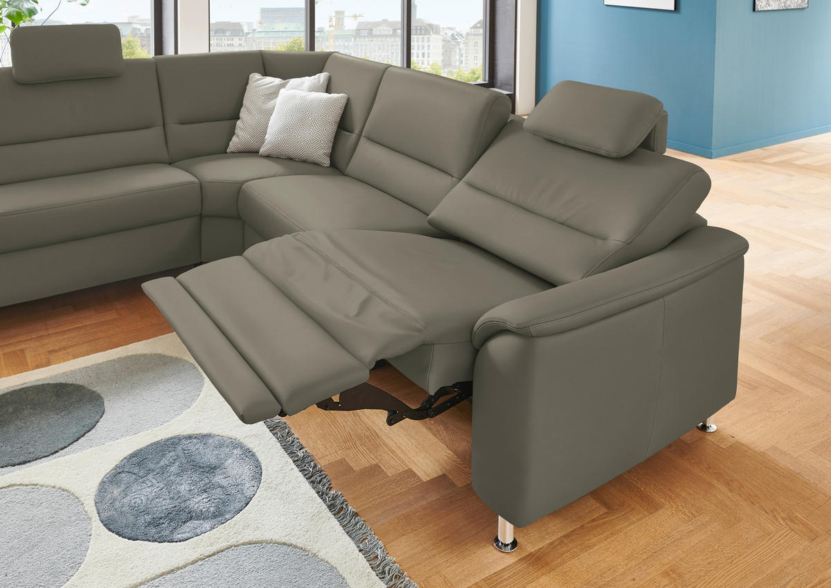 ECKSOFA in Echtleder Hellgrau  - Hellgrau/Alufarben, Basics, Leder/Metall (249/290cm) - Beldomo Premium