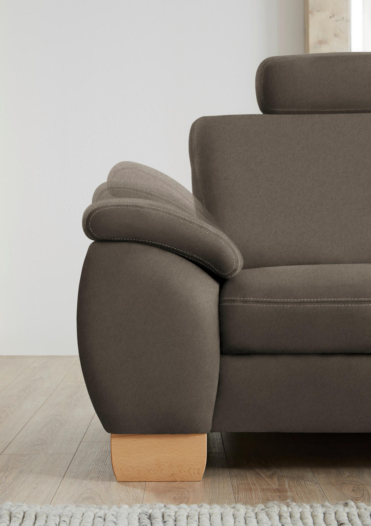 ECKSOFA in Mikrofaser Graubraun  - Wildeiche/Graubraun, Natur, Holz/Textil (286/236cm) - Voleo