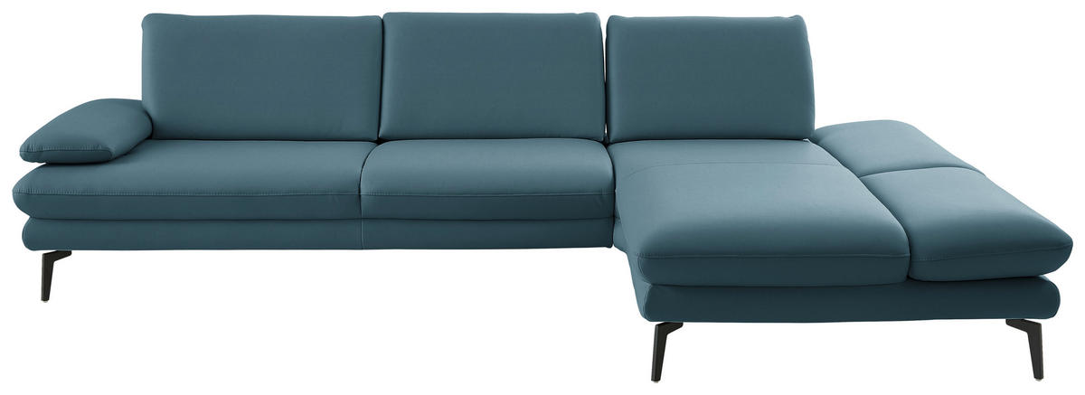 ECKSOFA in Echtleder Blau  - Blau/Schwarz, Design, Leder/Metall (308/195cm) - Dieter Knoll