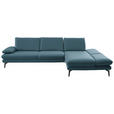 ECKSOFA in Echtleder Blau  308/195 cm  - Blau/Schwarz, Design, Leder/Metall (308/195cm) - Dieter Knoll