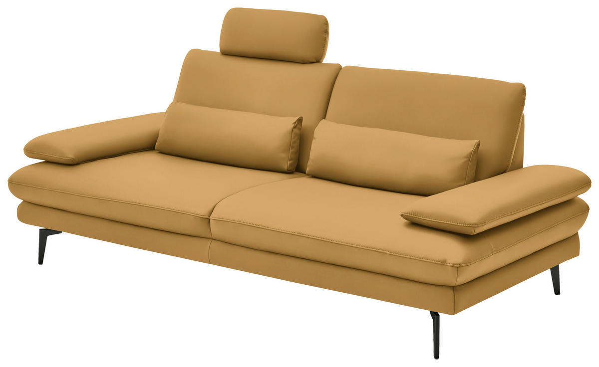 3-SITZER-SOFA in Leder Gelb  - Gelb/Schwarz, Design, Leder/Metall (222/86/104cm) - Dieter Knoll