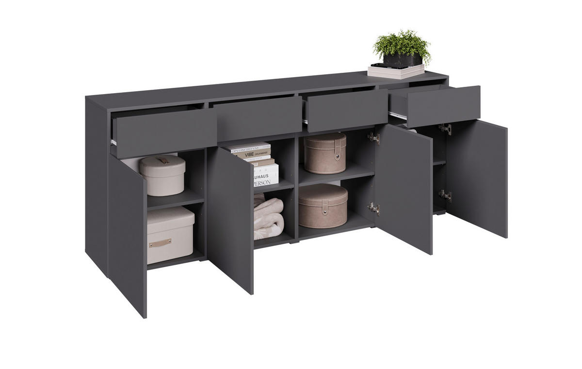 SIDEBOARD  200/79,6/39,8 cm 4 Schublade(n)  - Anthrazit/Schwarz, Design, Holzwerkstoff/Kunststoff (200/79,6/39,8cm) - Xora