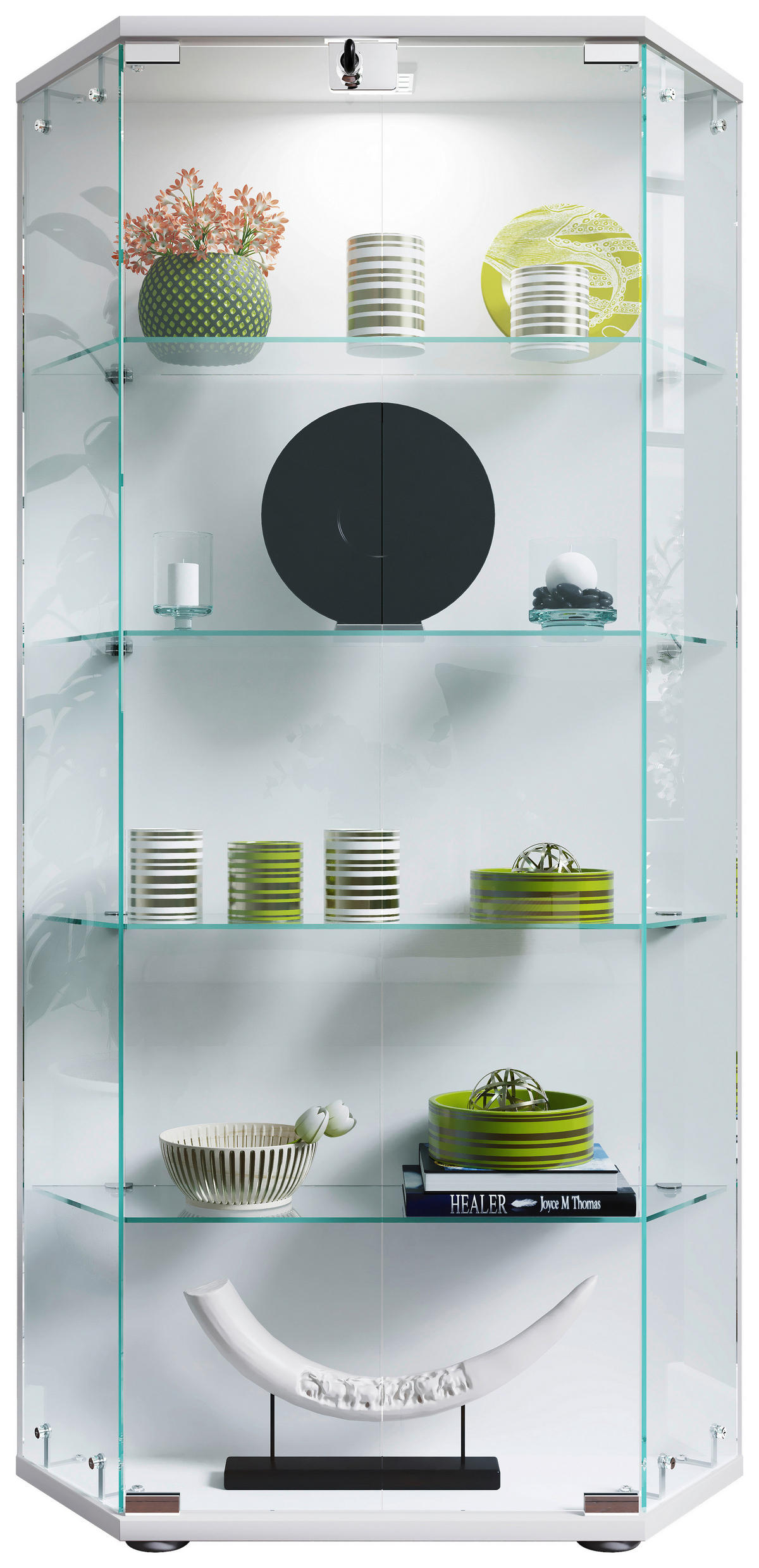 VITRINSKÅP  i vit  - vit/svart, Design, trämaterial/glas (83/114/17cm) - MID.YOU