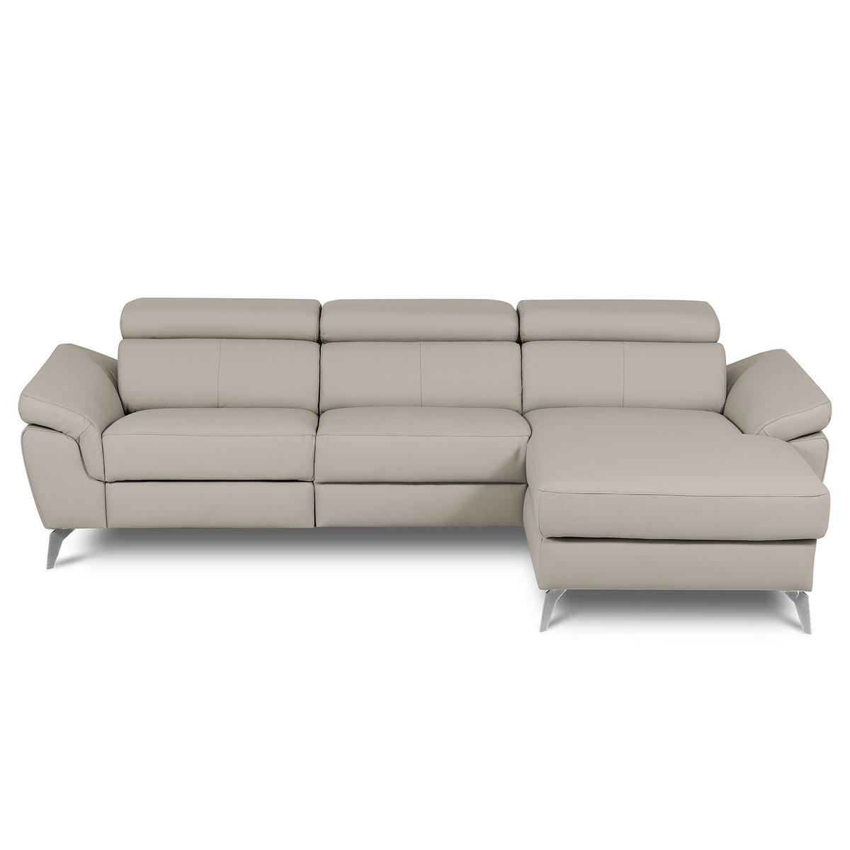 ECKSOFA Lederlook Echtleder Platinfarben  - Platinfarben/Chromfarben, Design, Leder/Textil (252/179cm) - Livetastic