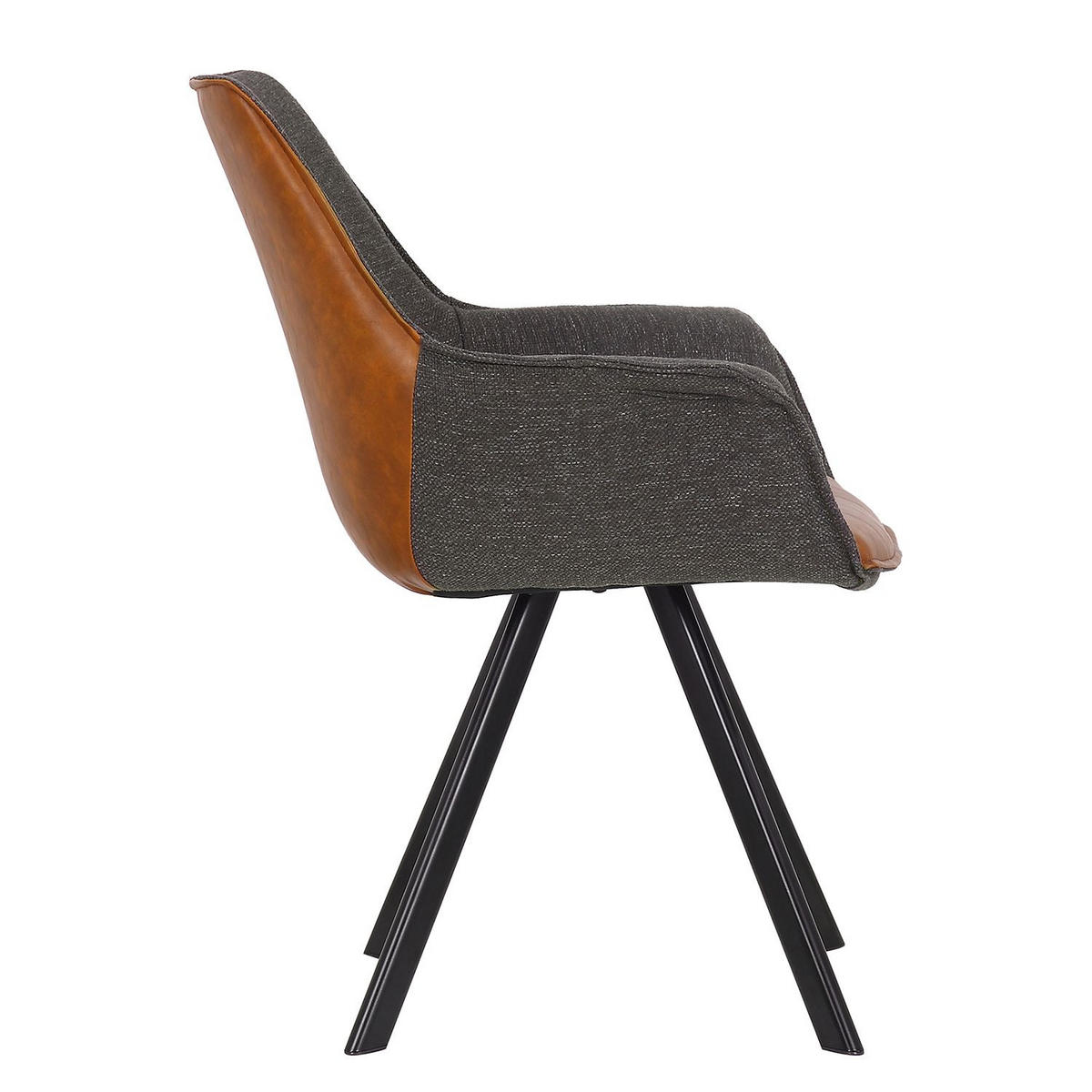 ARMLEHNSTUHL  in Eisen Lederlook, Leinenoptik  - Dunkelgrau/Schwarz, MODERN, Textil/Metall (65/87/65cm) - home24
