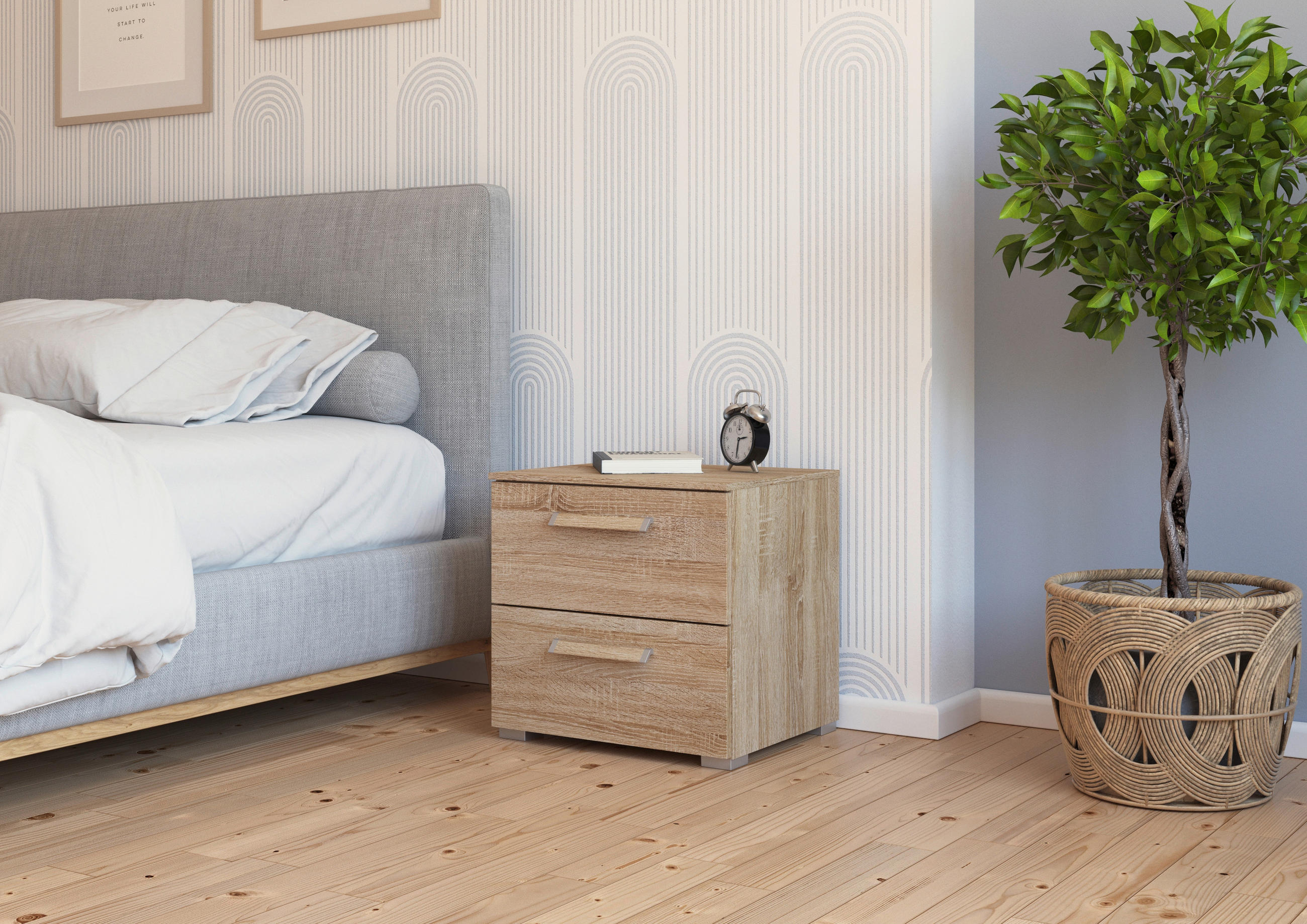 Thumbnail - Novel Nachtschrank, Sonoma Eiche, Metall, 2 Schublade(n) Schubladen, 50x49x42 cm, Typenauswahl, Schlafzimmer, Nachttisch...