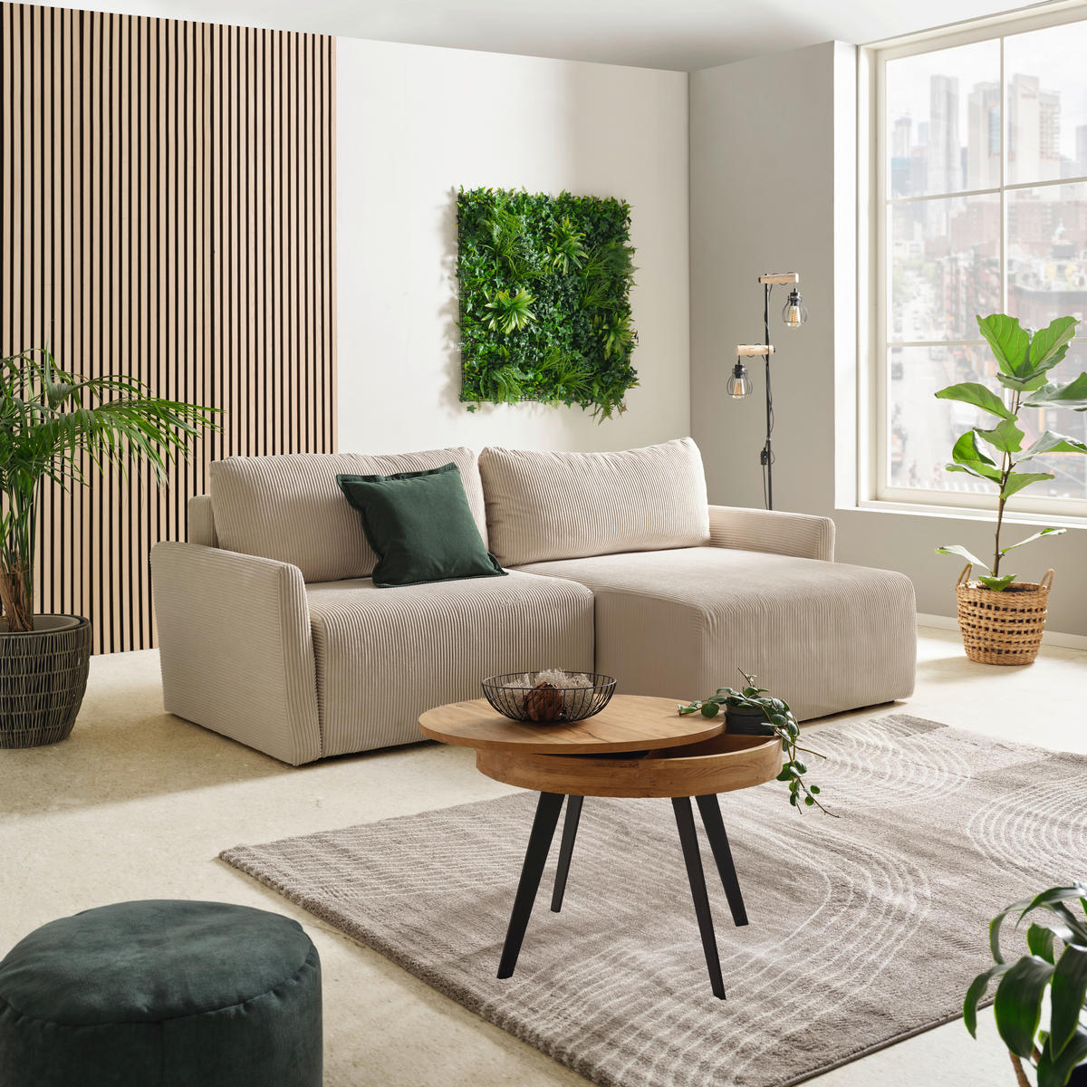 CANAPÉ D'ANGLE velours côtelé blanc  - noir/blanc, Konventionell, textile/matière synthétique (228/146cm) - MID.YOU