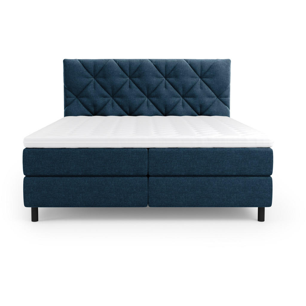 Thumbnail - Esposa Boxbett, Dunkelblau, Textil, H3, Höhe ca. 20 cm, 180x200 cm, Bettkasten, Matratze, gepolstertes Kopfteil, Federke...