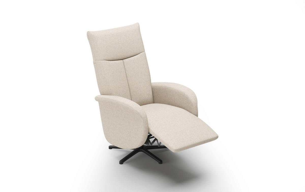RELAXSESSEL GLENDALE E Flachgewebe Kopfteilverstellung, Rücken echt    - Creme/Schwarz, KONVENTIONELL, Textil/Metall (75/112/82cm) - Sit & More