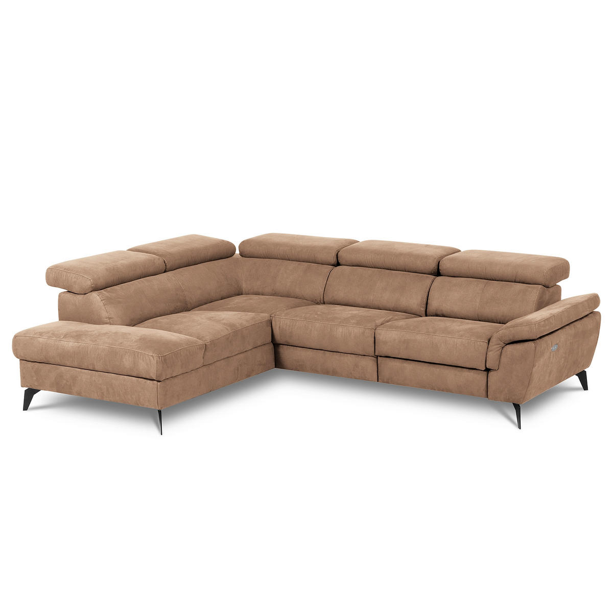 ECKSOFA SONO in Lederlook Hellbraun Armteilverstellung, Kopfteilverstellung  210/265 cm  - Hellbraun/Schwarz, Design, Textil/Metall (210/265cm) - Livetastic