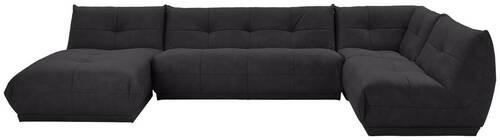 WOHNLANDSCHAFT Schwarz Lederlook  - Schwarz, Trend, Textil (185/390/210cm) - Livetastic