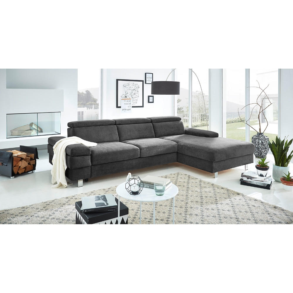 ECKSOFA in Webstoff Anthrazit  - Anthrazit/Silberfarben, Konventionell, Textil/Metall (182/82/260cm) - Trendmanufaktur