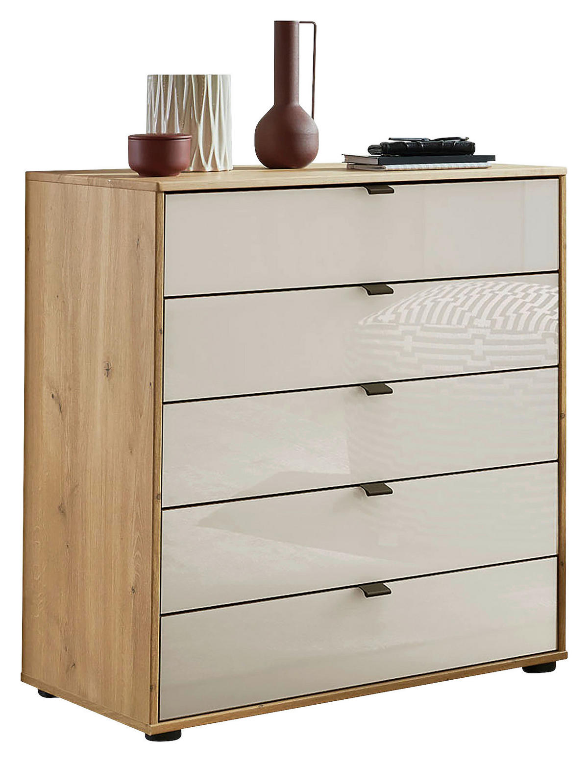 KOMMODE , 60/86/43 cm, 5 Schublade(n)  - Schieferfarben/Eiche Bianco, Design, Glas/Holzwerkstoff (60/86/43cm) - Novel