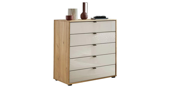 KOMMODE , 60/86/43 cm, 5 Schublade(n)  - Schieferfarben/Eiche Bianco, Design, Glas/Holzwerkstoff (60/86/43cm) - Novel
