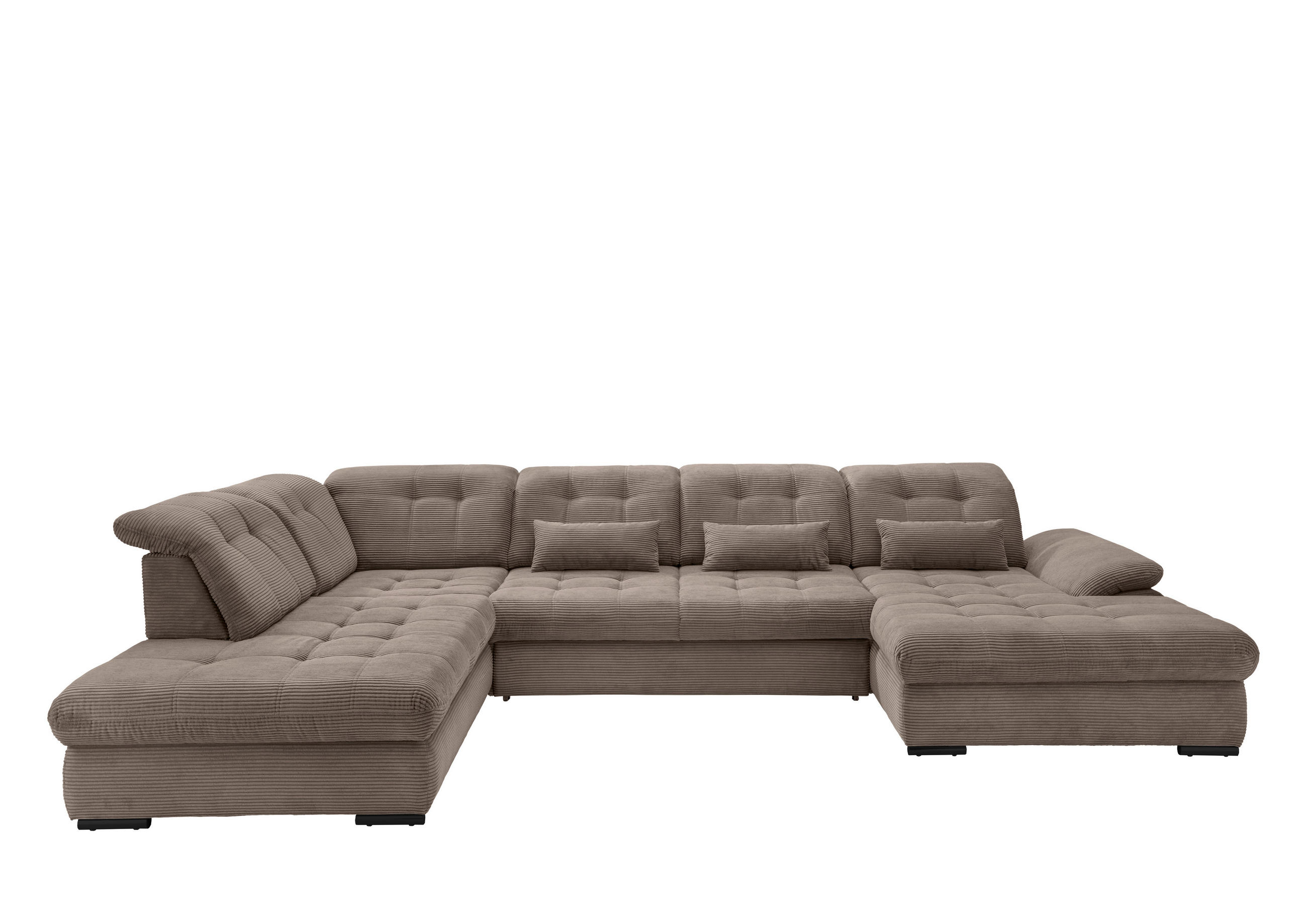 WOHNLANDSCHAFT in Cord Graubraun - Graubraun/Schwarz, Modern, Textil/Metall (252/387/184cm) - Livetastic