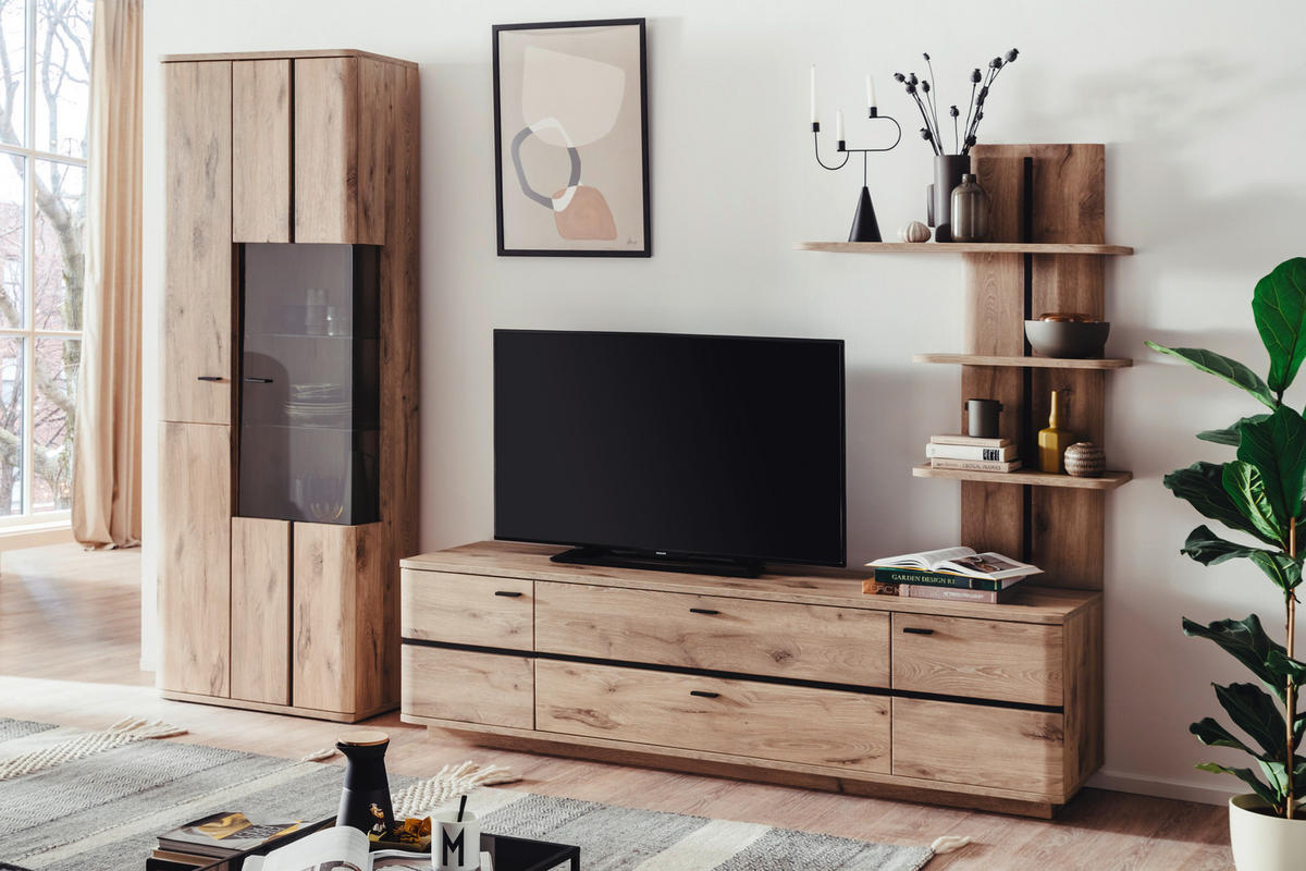 WOHNWAND  in Anthrazit, Eichefarben 285/208/50 cm  - Eichefarben/Anthrazit, Konventionell, Glas/Holzwerkstoff (285/208/50cm) - Cantus