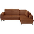 ECKSOFA Cognac Chenille  inkl. Zierkissen, Bettkasten, Schlaffunktion, Rücken echt, Kopfteilverstellung, Liegefläche im Originalstoff  - Cognac/Schwarz, KONVENTIONELL, Textil/Metall (266/185cm) - Carryhome
