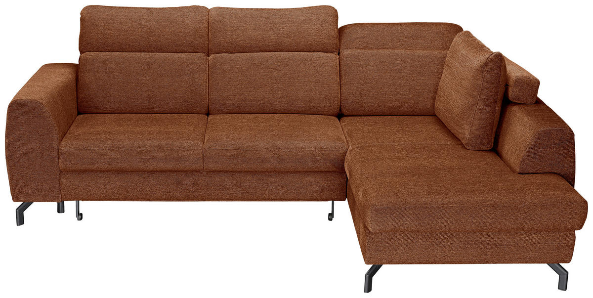 ECKSOFA Cognac Chenille  - Cognac/Schwarz, KONVENTIONELL, Textil/Metall (266/185cm) - Carryhome