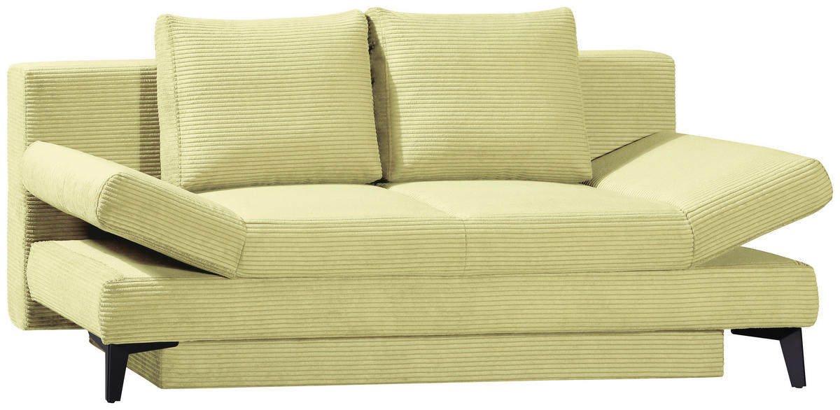 SCHLAFSOFA Cord Hellgrün  inkl. Bettkasten, Schlaffunktion, Armteilverstellung  - Schwarz/Hellgrün, Design, Textil/Metall (200/85/90cm) - Novel