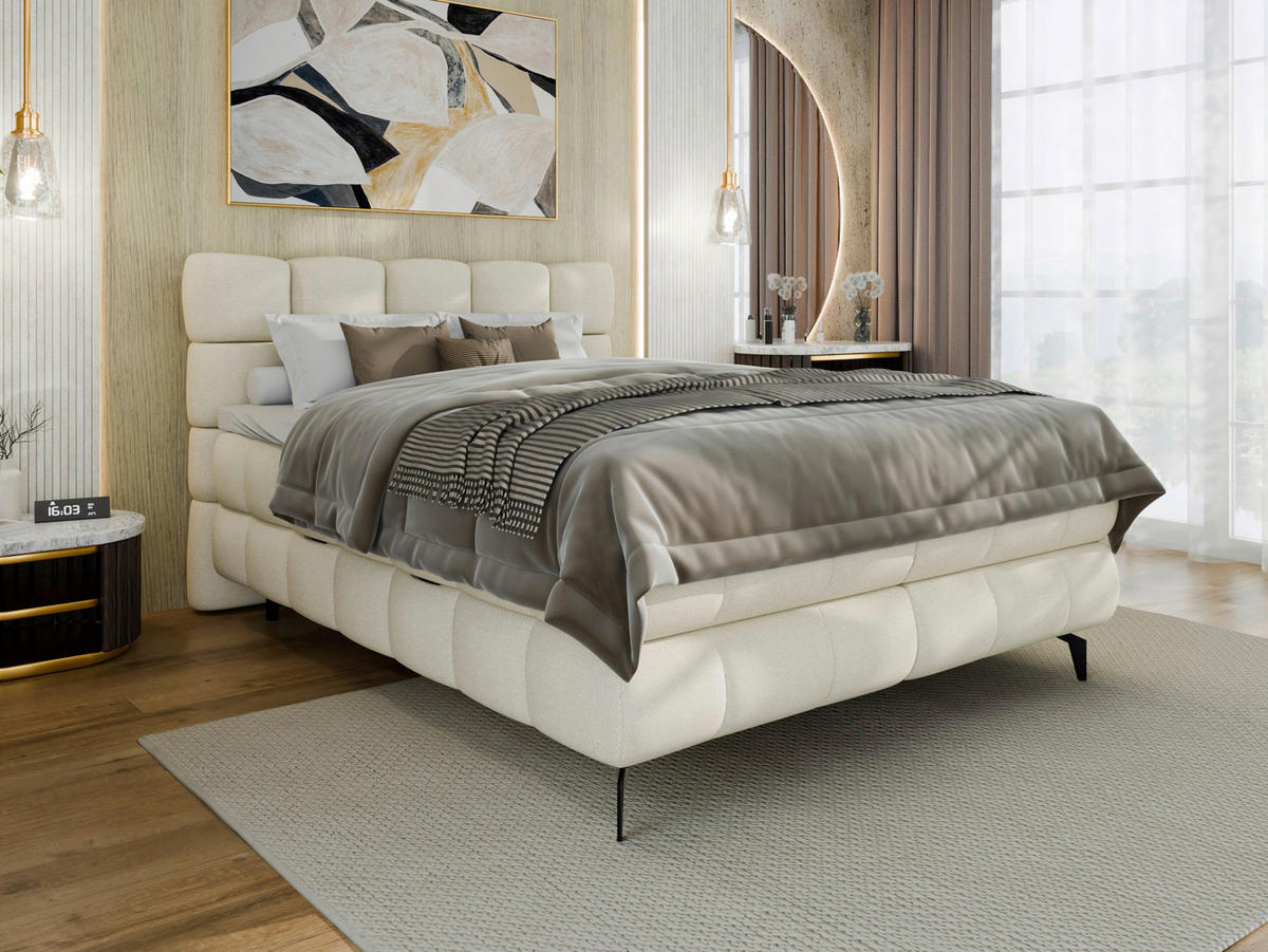 BOXBETT 140/200 cm,  in Weiß, Bettkasten, Topper, H3 + H3 = fest  - Schwarz/Weiß, Trend, Textil/Metall (140/200cm) - Esposa