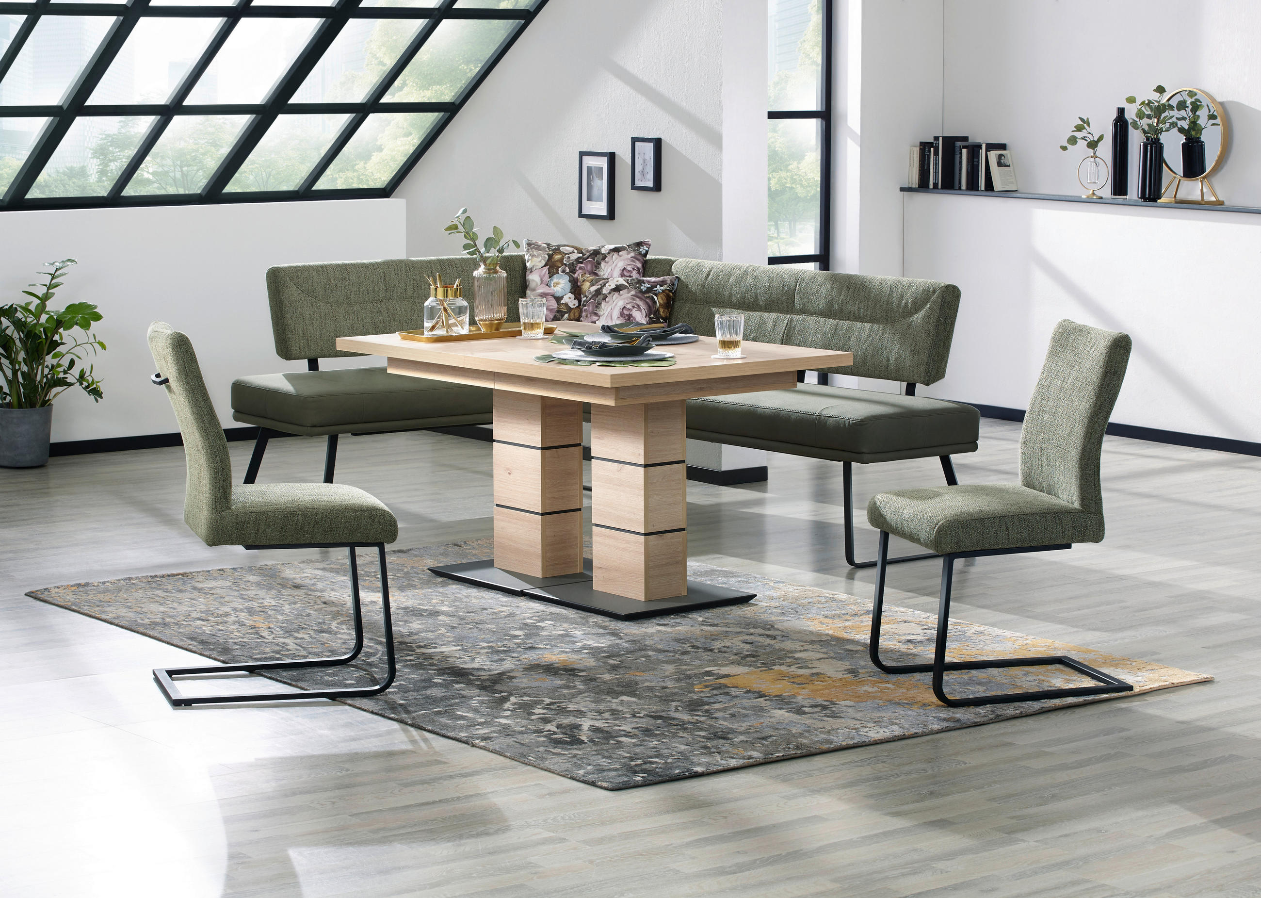 ESSTISCH Schwarz, Eichefarben rechteckig ausziehbar - Eichefarben/Schwarz, Design, Holzwerkstoff (140-220/90/75cm) - Dieter Knoll