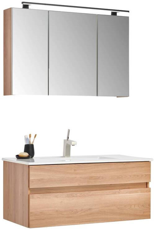 BAIE - alb/stejar închis la culoare, Design, ceramică/sticlă (102cm) - Novel