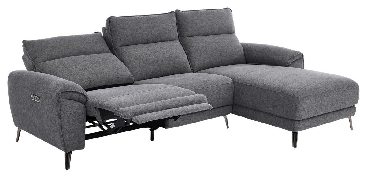 ECKSOFA  Webstoff Dunkelgrau  - Chromfarben/Dunkelgrau, Design, Textil/Metall (272/168cm) - Carryhome