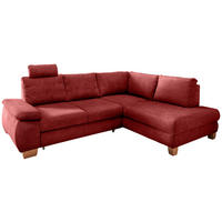 ECKSCHLAFSOFA Flachgewebe Rot  inkl. Bettkasten, Schlaffunktion, Armteilverstellung, Sitztiefenverstellung, Liegefläche im Originalstoff, Kopfstütze  - Wildeiche/Rot, MODERN, Holz/Textil (261/206cm) - Livetastic