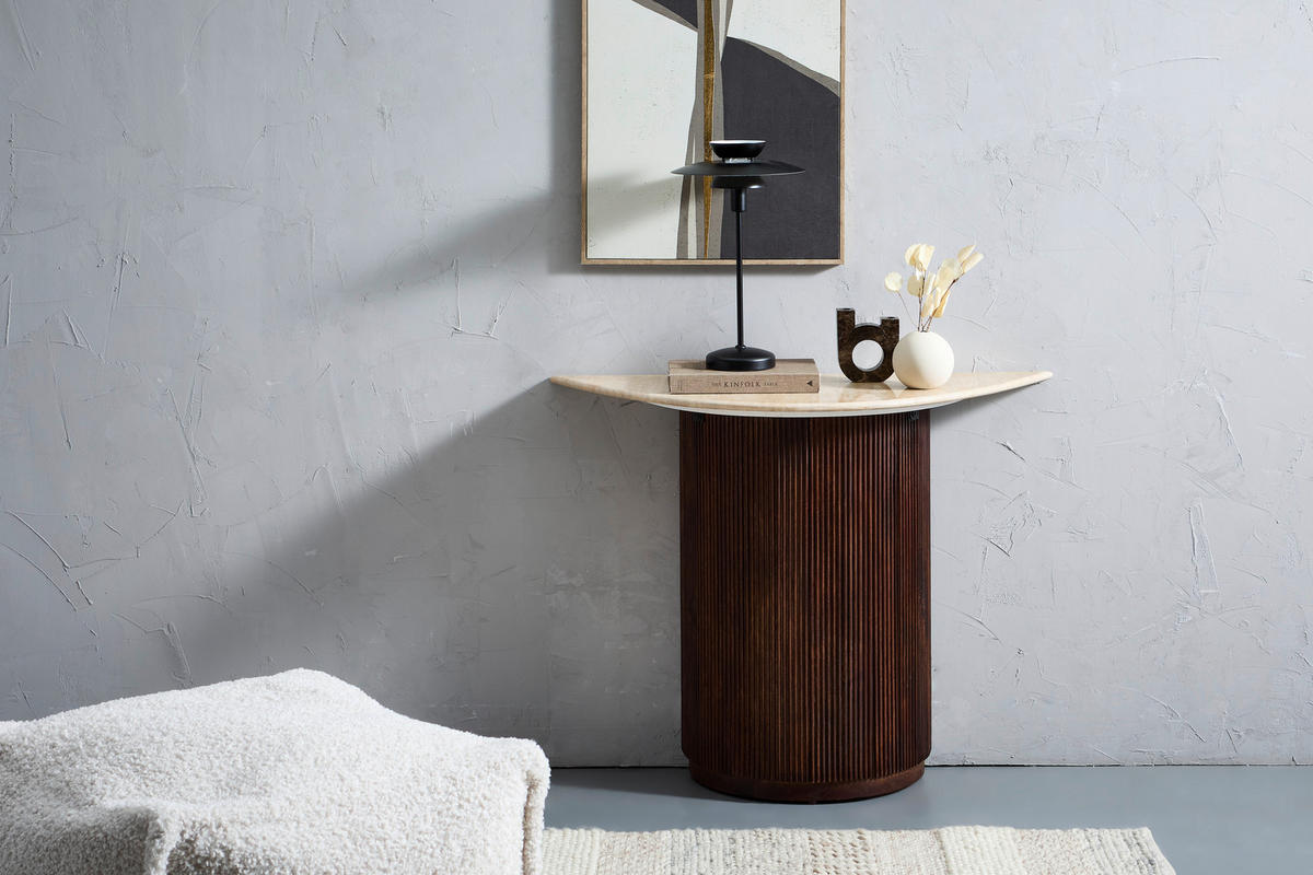 KONSOLENTISCH Mangoholz vollmassiv Dunkelbraun, Beige  - Dunkelbraun/Beige, Design, Holz/Stein (100/76/40cm) - Livetastic