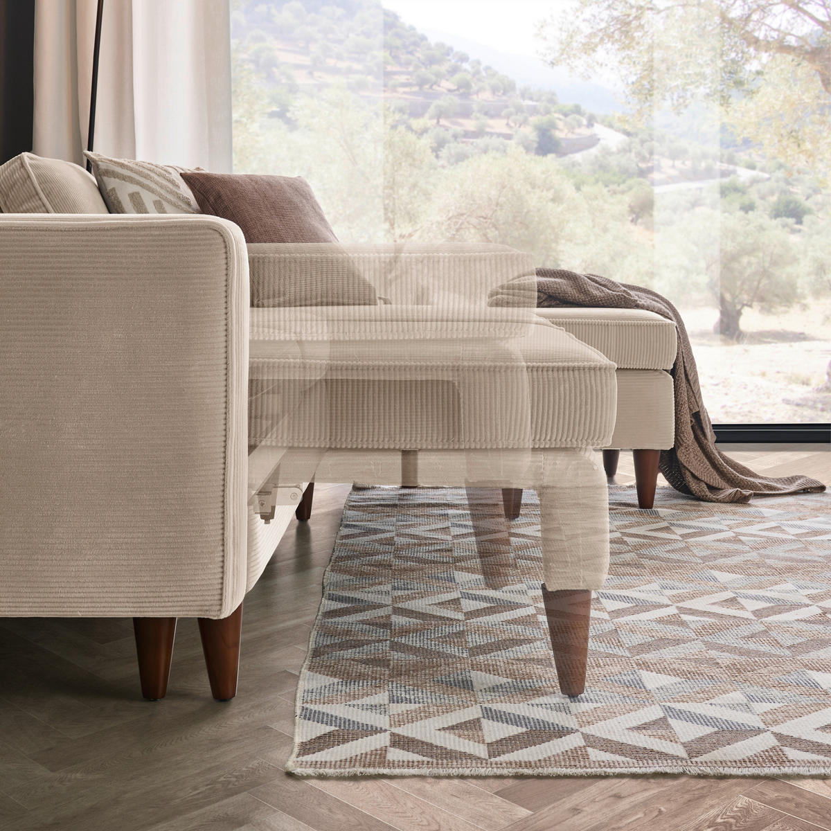 ECKSOFA  in Cord Hellbraun  261/178 cm  - Hellbraun/Eichefarben, MODERN, Holz/Textil (261/178cm) - Carryhome