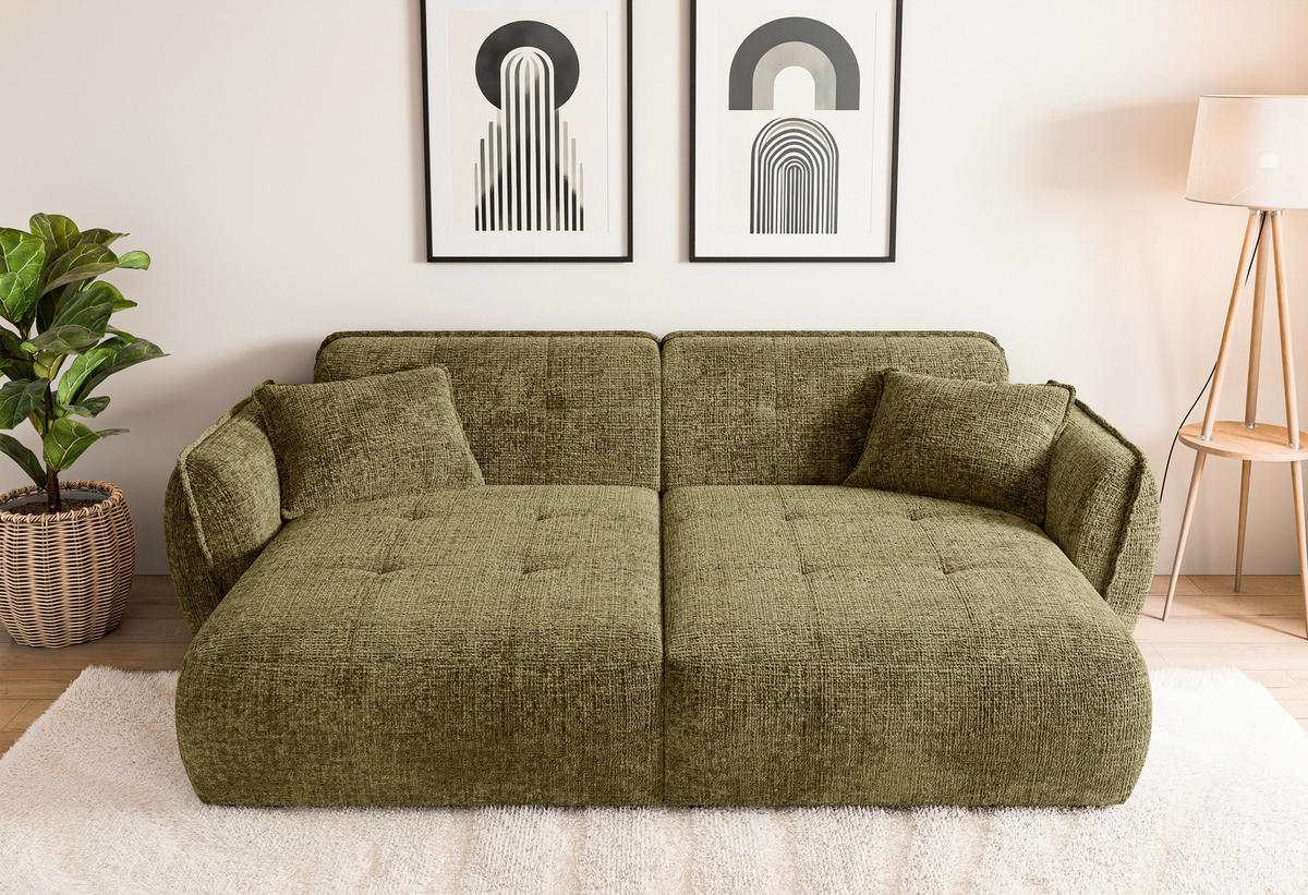 BIGSOFA NELIA Chenille Grün  - Schwarz/Grün, Design, Kunststoff/Textil (252/81/155cm) - P & B